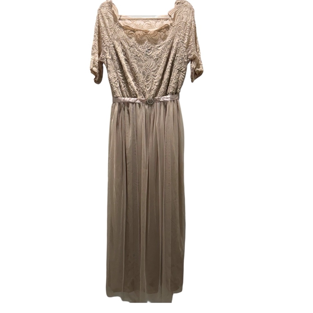 Candalite Evening Night Dress with Waist Tie in Sparkly Lace Light Taupe - Picture 1 of 7